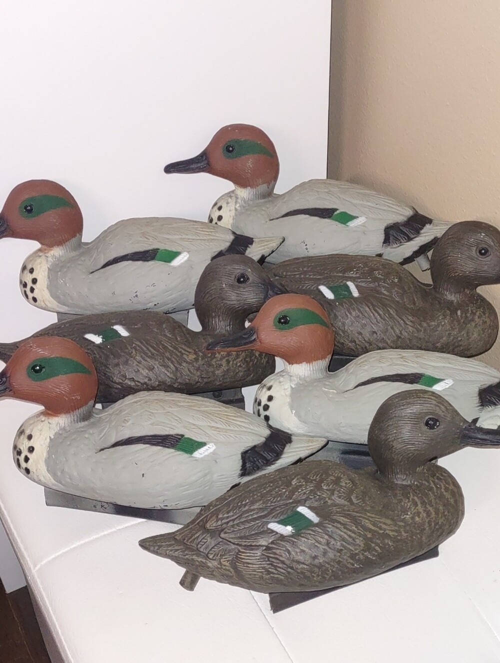 Lot of 7- Flambeau Duck Decoys, Vintage, Hard Plastic Hollow Body 9"-10" Long